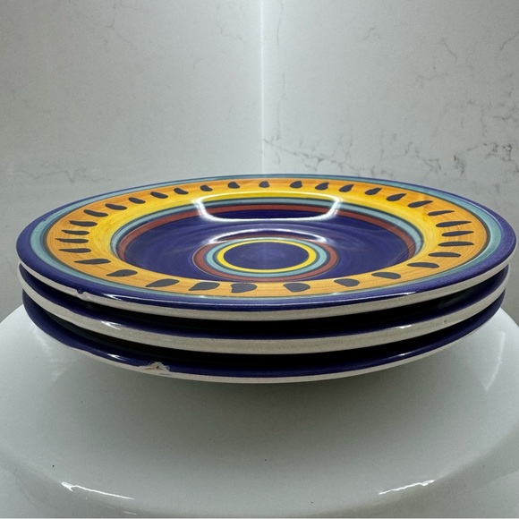 Pier 1 ITALIAN SWIRL, Large Rim Soup Bowl, Blue & Orange set of 3 - Picture 2 of 9